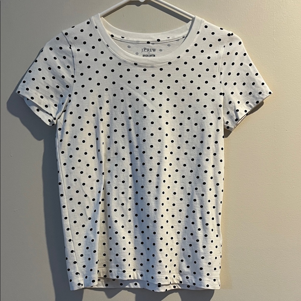 J. Crew White Polka Dot Short Sleeve Tee XXS
